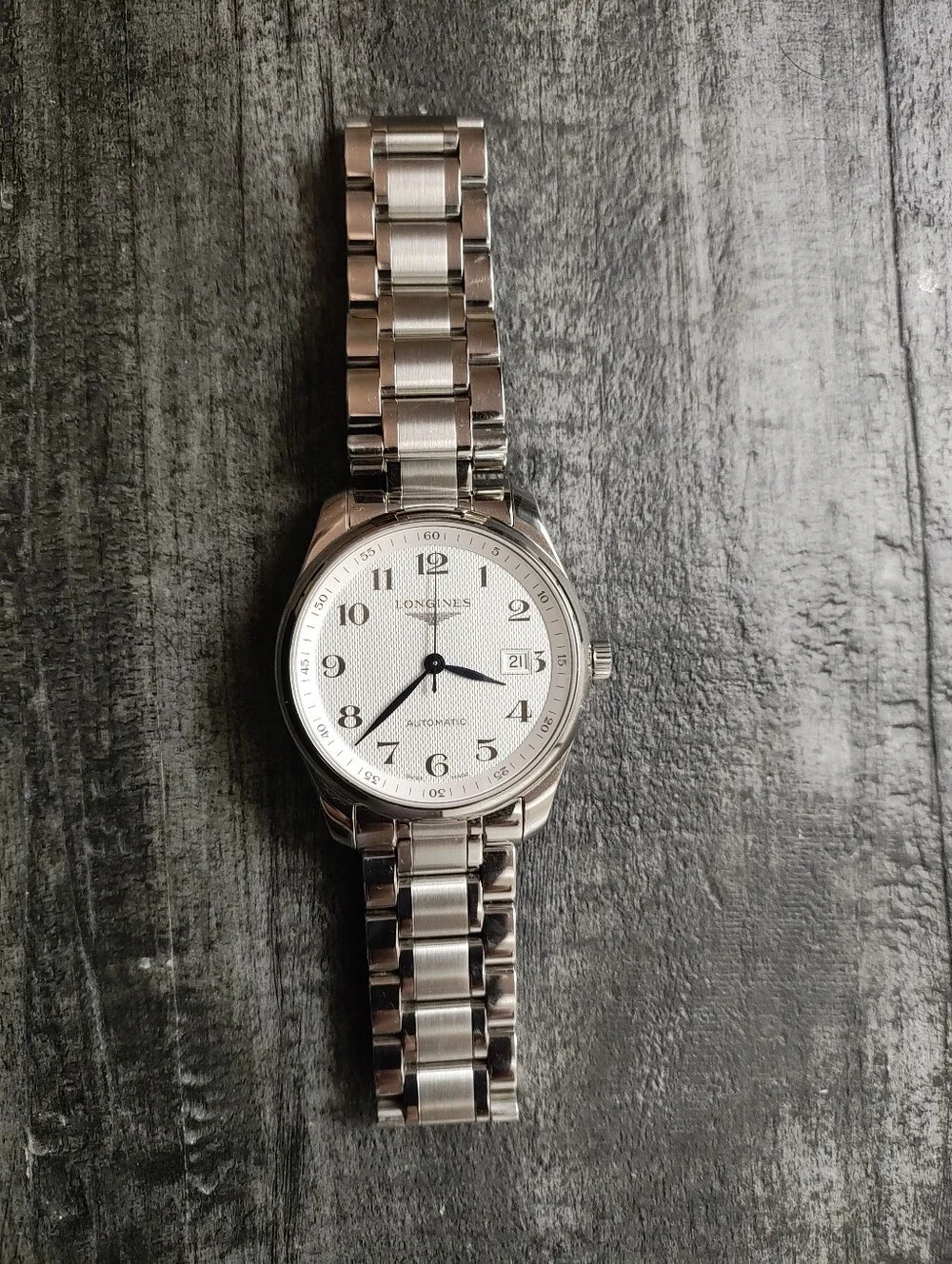 Longines Master Collection Watch in Silver and White With Blue Hands 40mm.